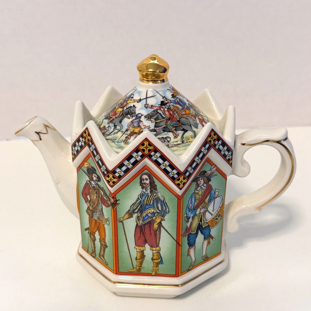 Sadler Teapot Sz 6" English Civil War King Charles I Hexagonal Ceramic History